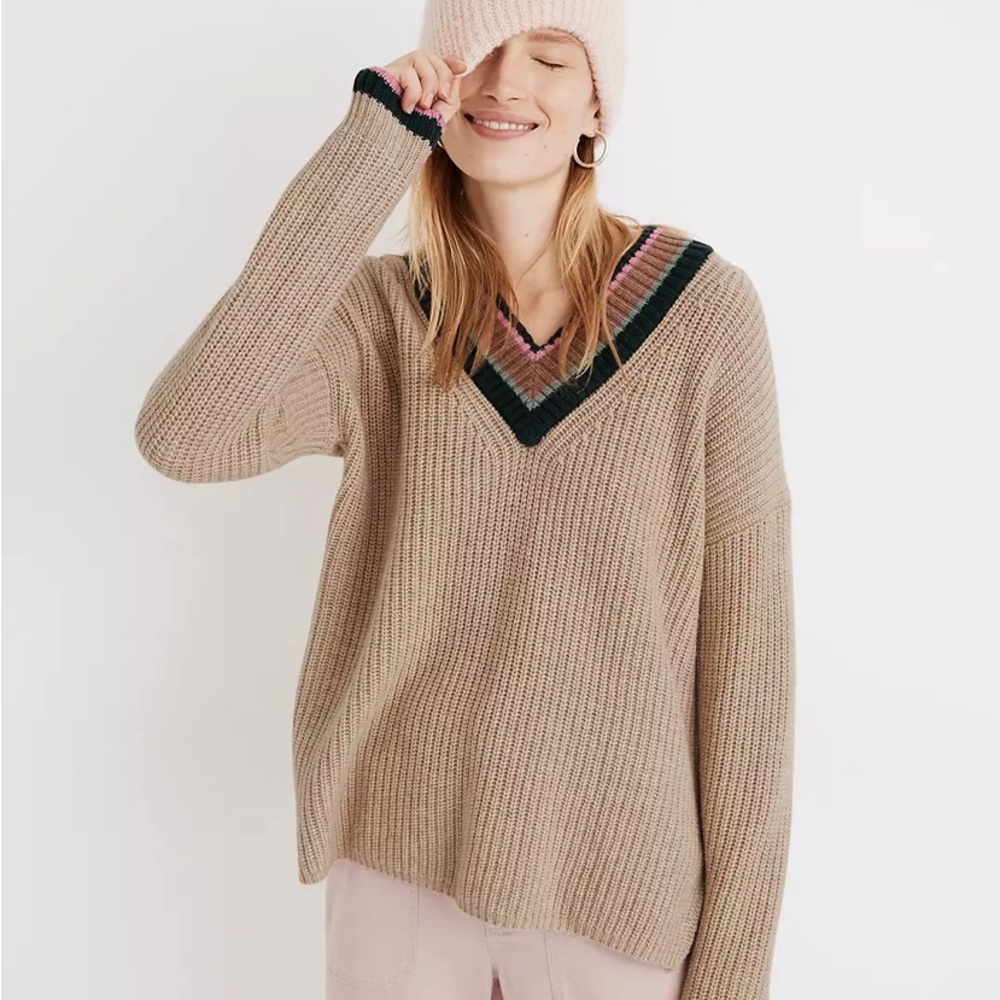 Madewell Tipped Forrest V Neck Sweater Unworn w Tag Size XXS Oversized Comfy - Picture 2 of 9